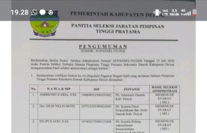 Delapan Kandidat Lolos Seleksi Administrasi Calon Sekda Deiyai, Lanjut Assessment di Nabire